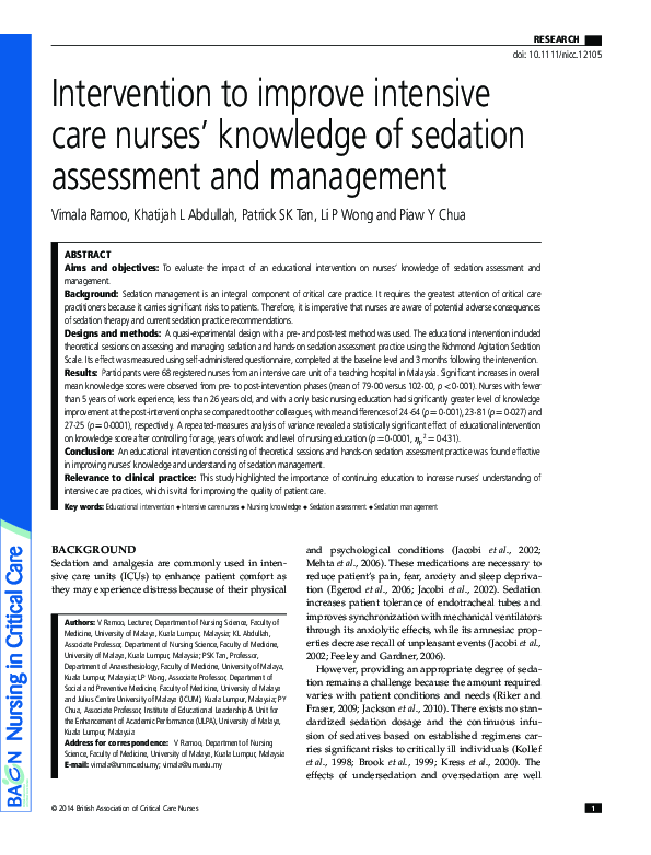 (PDF) Intervention to improve intensive care nurses' knowledge of ...