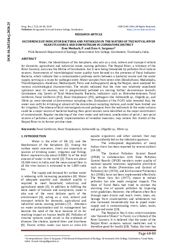 (PDF) Occurrence of indicator bacteria and pathogens in the waters of ...