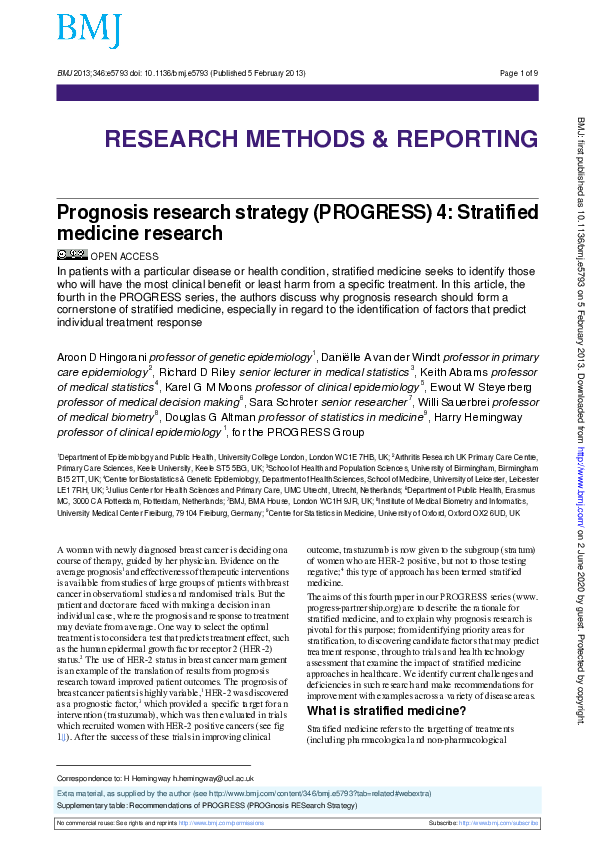 (PDF) Prognosis research strategy (PROGRESS) 4: stratified medicine ...