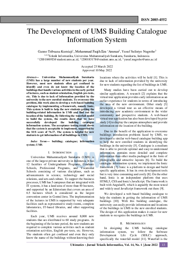 (PDF) The Development of UMS Building Catalogue Information System