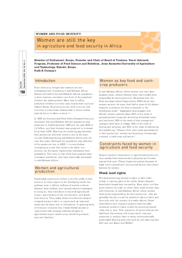 (PDF) Women are still the key in agriculture and food security in Africa
