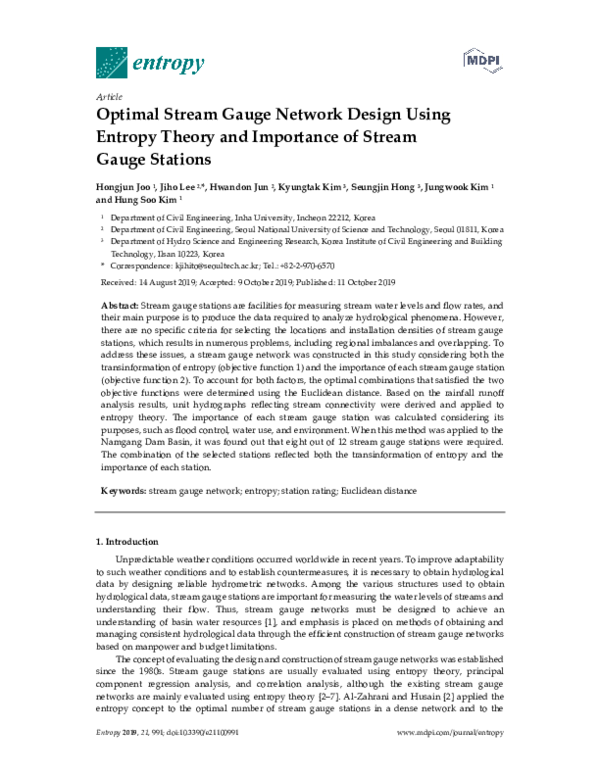 (PDF) Optimal Stream Gauge Network Design Using Entropy Theory and ...