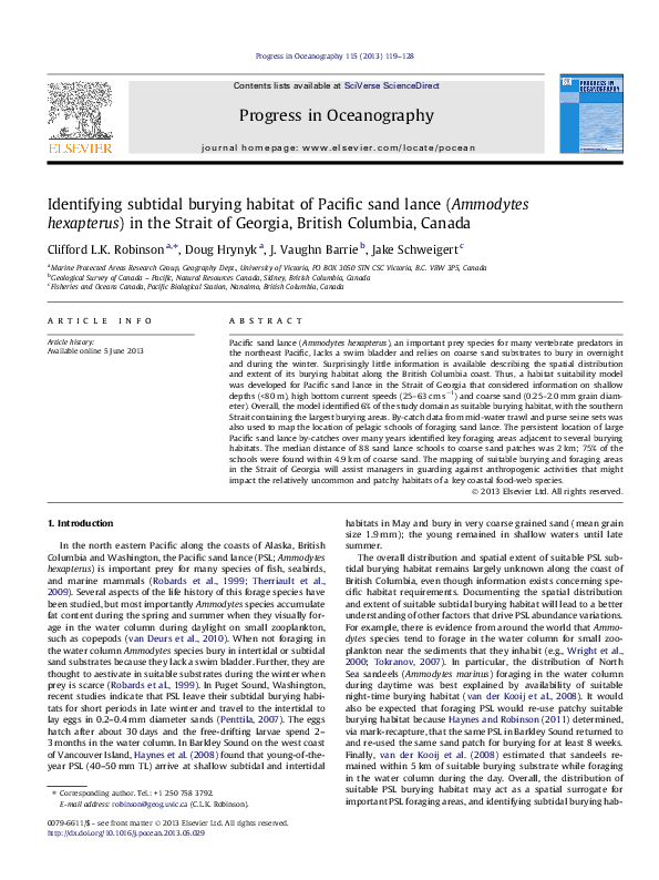 Image showcasing (PDF) Identifying subtidal burying habitat of Pacific sand lance ...