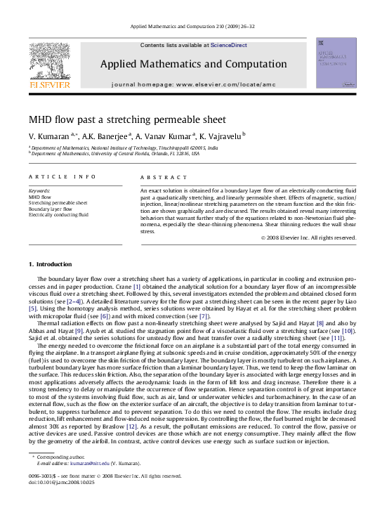 (PDF) MHD flow past a stretching permeable sheet