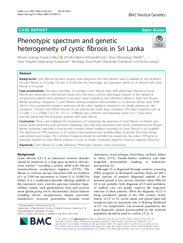 (PDF) Phenotypic spectrum and genetic heterogeneity of cystic fibrosis ...