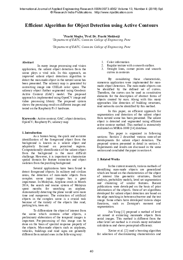 Pdf Efficient Algorithm For Object Detection Using Active Contours