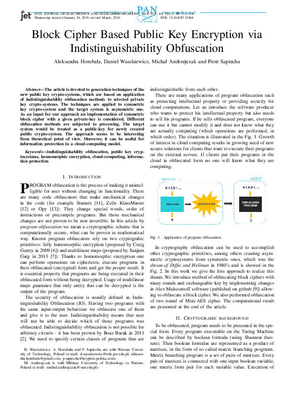 (PDF) Block cipher based Public Key Encryption viaIndistinguishability ...