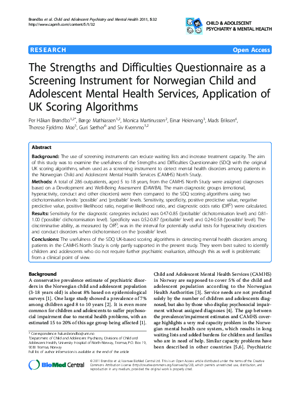 (PDF) The strengths and difficulties questionnaire as a screening ...