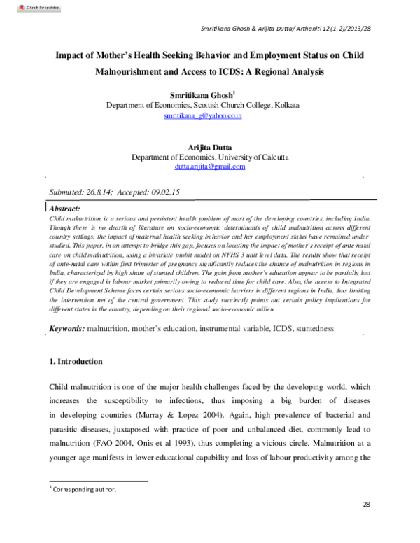 (PDF) Impact of Mother's Health Seeking Behavior and Employment status ...