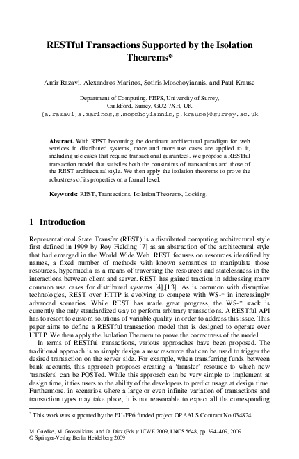 (PDF) RESTful Transactions Supported by the Isolation Theorems