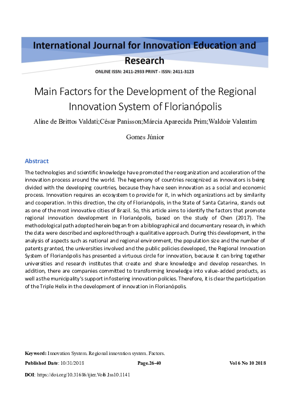 (PDF) Main Factors for the Development of the Regional Innovation ...