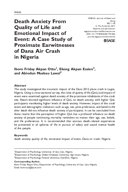 (PDF) Death Anxiety From Quality of Life and Emotional Impact of Event