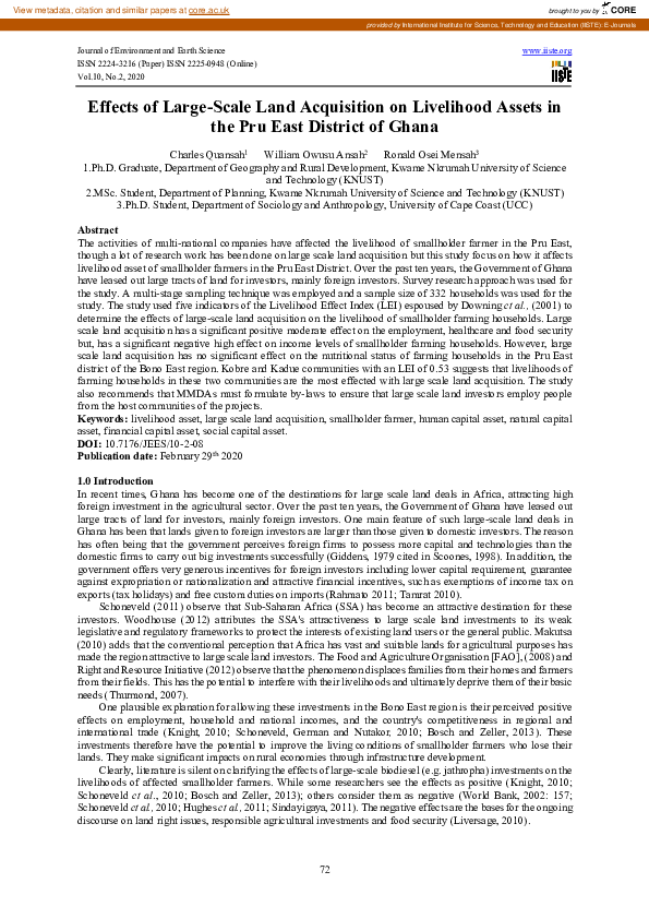 (PDF) Effects of Large-Scale Land Acquisition on Livelihood Assets in ...