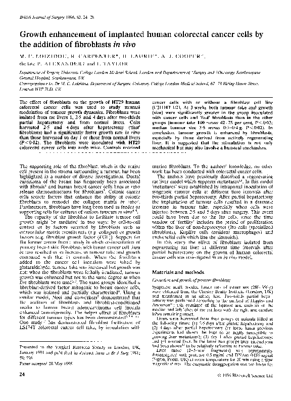 (PDF) Growth enhancement of implanted human colorectal cancer cells by ...