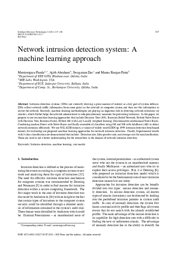 (PDF) Network intrusion detection system: A machine learning approach