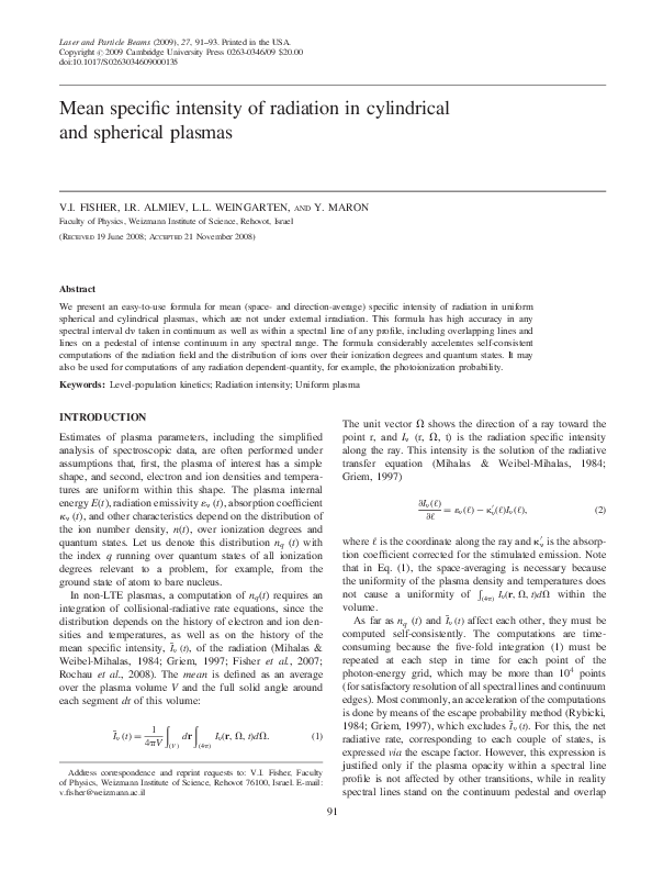 (PDF) Mean specific intensity of radiation in cylindrical and spherical ...