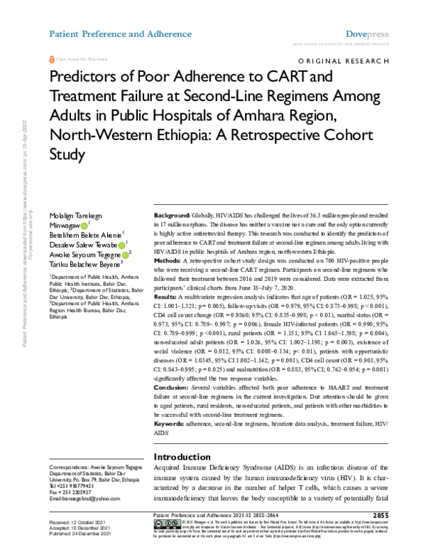 (PDF) Predictors of Poor Adherence to CART and Treatment Failure at ...