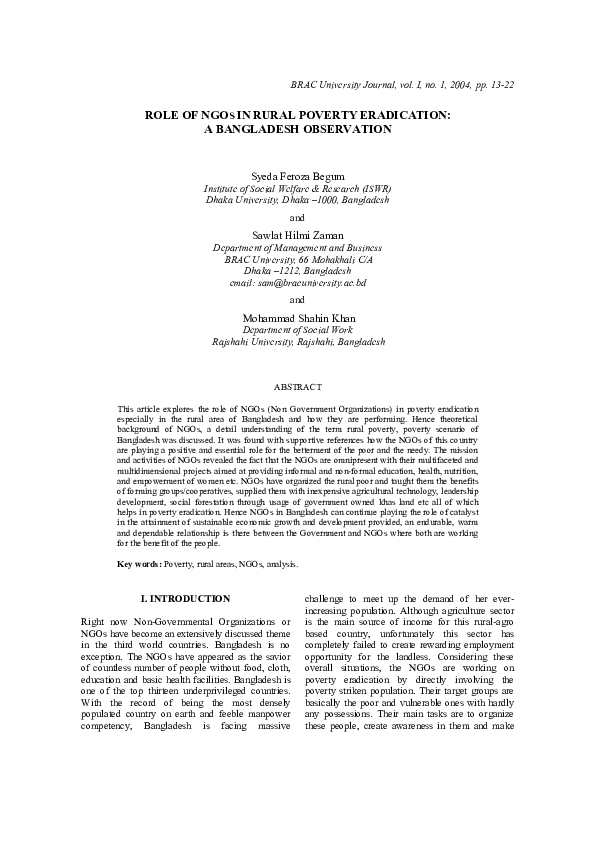 (PDF) Role of NGOs in rural poverty eradication: A Bangladesh observation