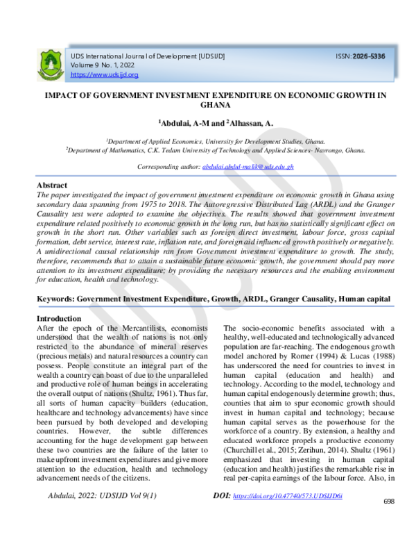 (PDF) IMPACT OF GOVERNMENT INVESTMENT EXPENDITURE ON ECONOMIC GROWTH IN ...