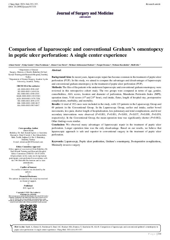 (PDF) Comparison of laparoscopic and conventional graham’s omentopexy ...