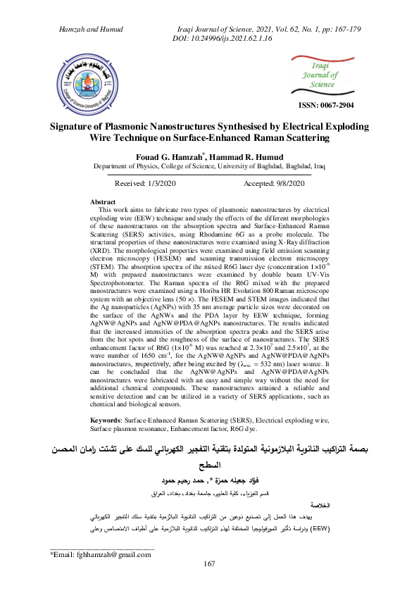 (PDF) Signature of Plasmonic Nanostructures Synthesised by Electrical ...
