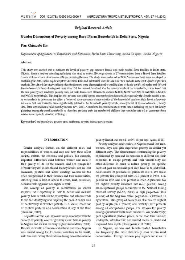 (PDF) Gender Dimensions of Poverty among Rural Farm Households in Delta ...
