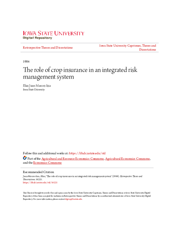 (PDF) The role of crop insurance in an integrated risk management system