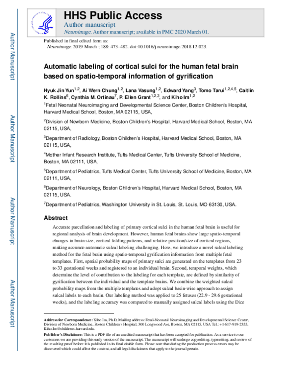 (PDF) Automatic labeling of cortical sulci for the human fetal brain ...