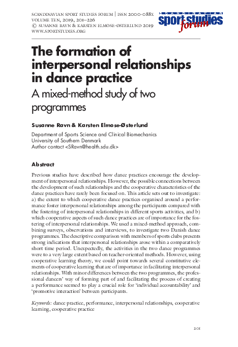 (PDF) The formation of interpersonal relationships in dance practice A ...