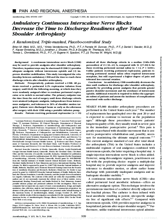 (PDF) Ambulatory Continuous Interscalene Nerve Blocks Decrease the Time ...