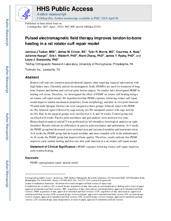 (PDF) Pulsed electromagnetic field therapy improves tendon-to-bone ...