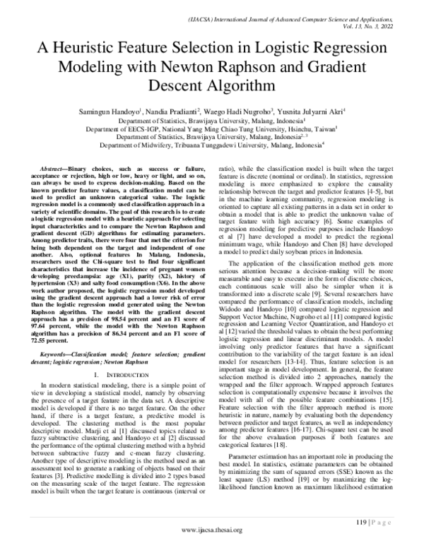 (PDF) A Heuristic Feature Selection in Logistic Regression Modeling ...