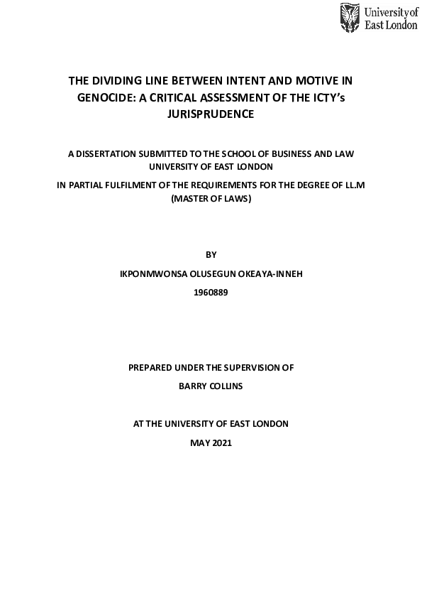 (DOC) THE DIVIDING LINE BETWEEN INTENT AND MOTIVE IN GENOCIDE A ...
