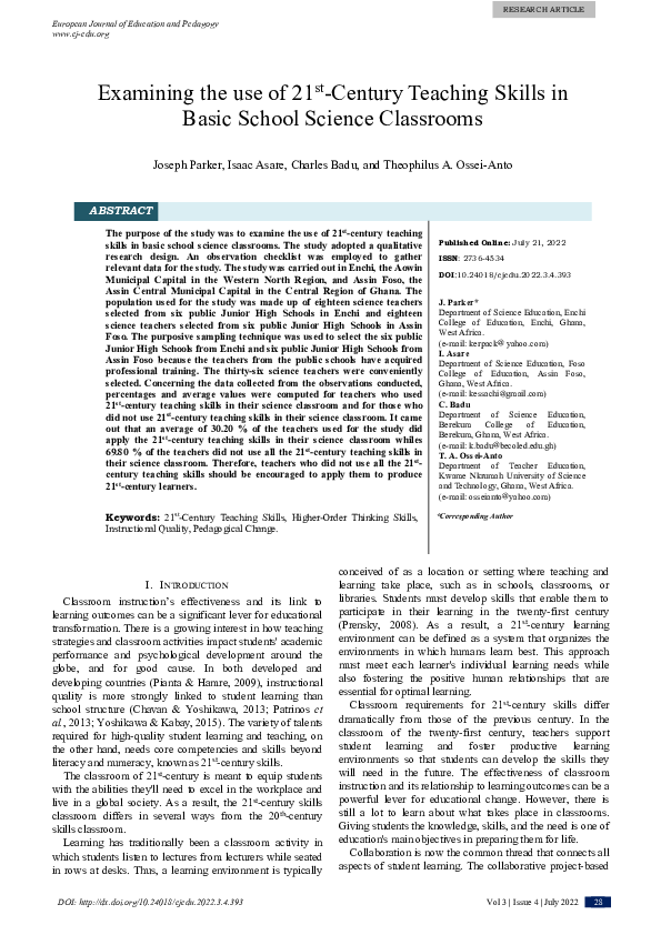 (PDF) Examining the use of 21st-Century Teaching Skills in Basic School ...