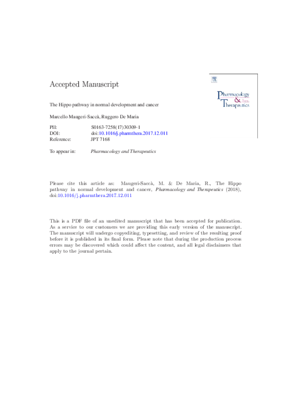 (PDF) The Hippo pathway in normal development and cancer