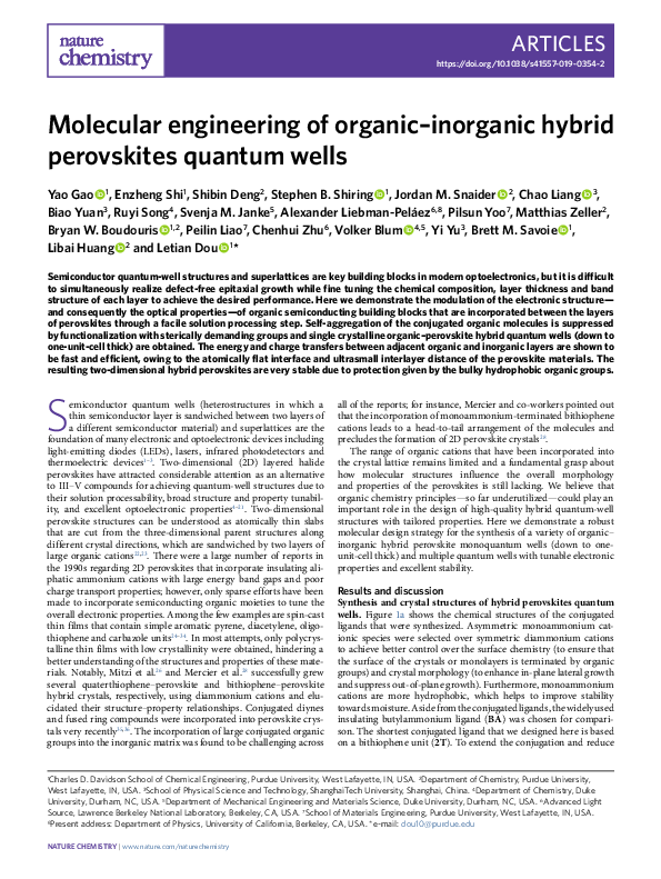 (PDF) Molecular engineering of organic–inorganic hybrid perovskites ...