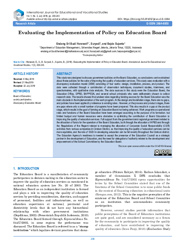 (PDF) Evaluating the Implementation of Policy on Education Board