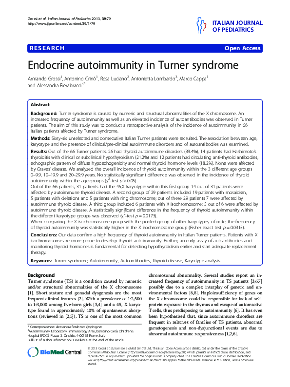 (PDF) Endocrine autoimmunity in Turner syndrome antonino crinò