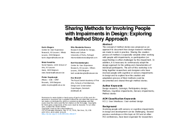 (PDF) Sharing Methods for Involving People with Impairments in Design