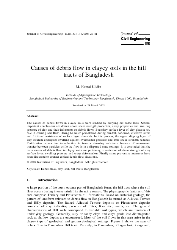 (PDF) Causes of debris flow in clayey soils in the hill tracts of ...