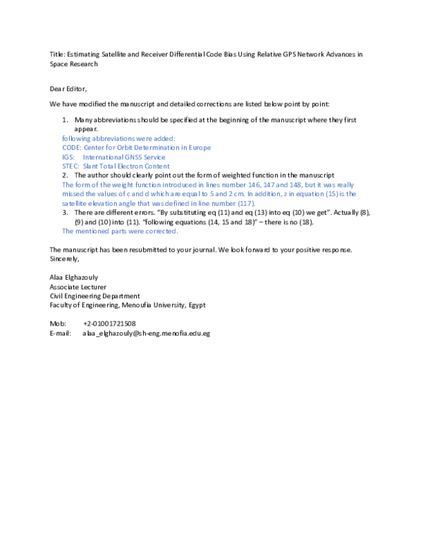 (PDF) Title Estimating Satellite and Receiver Differential Code Bias