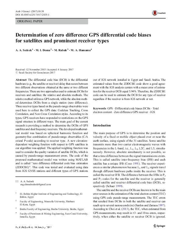 (PDF) Determination of zero difference GPS differential code biases for