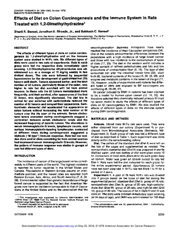 (PDF) Effects of diet on colon carcinogenesis and the immune system in ...