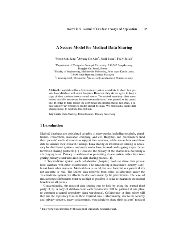 (PDF) A Secure Model for Medical Data Sharing