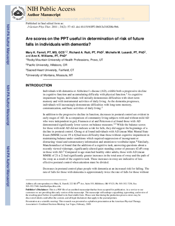 (PDF) Are Scores on the Physical Performance Test Useful in ...