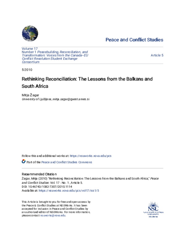 (PDF) Rethinking Reconciliation: The Lessons from the Balkans and South ...