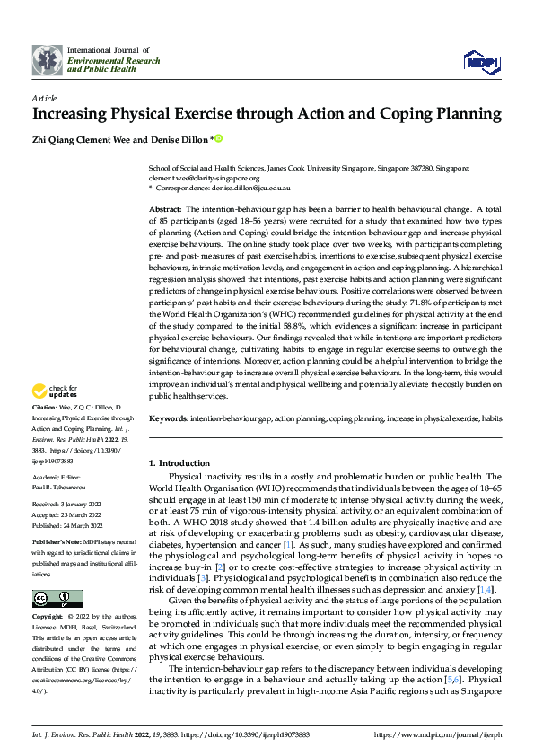 (PDF) Increasing Physical Exercise through Action and Coping Planning