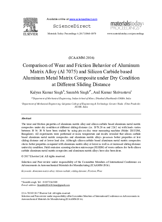 (PDF) Comparison of Wear and Friction Behavior of Aluminum Matrix Alloy ...