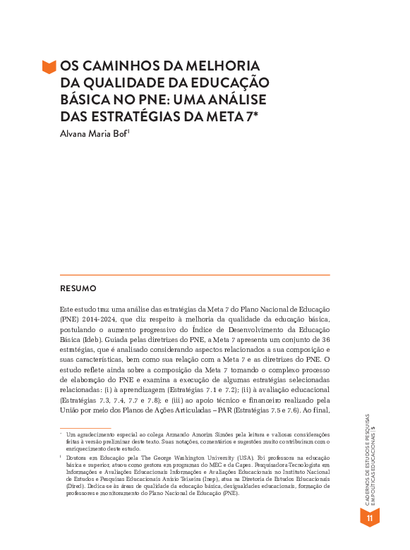 (PDF) Os caminhos da melhoria da qualidade da educação básica no PNE