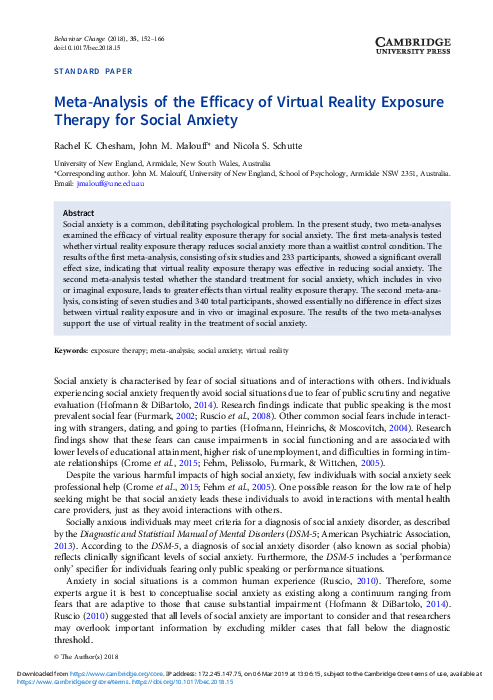 (PDF) Meta-Analysis of the Efficacy of Virtual Reality Exposure Therapy ...